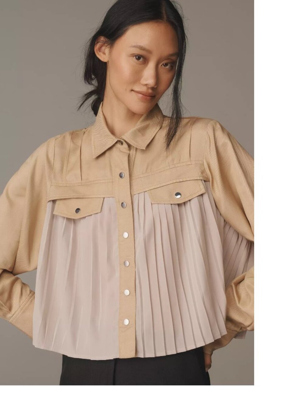 By Anthropologie Pleated Swing Buttondown Shirt size S new nwt